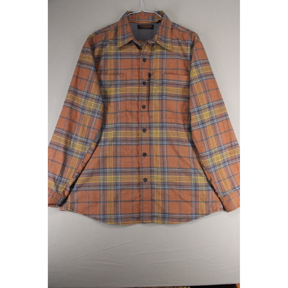 Ridgecut Toughwear Mens XL Plaid Flannel Shirt Orange Brown Long Sleeve